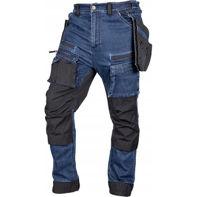 Neo Tools pracovní kalhoty DENIM výztuhy Cordura odnímatelné kapsy tmavě modrá