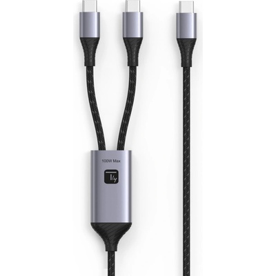 TECHLY ICOC MU2C-2C100W Кабел за зареждане USB-C към 2x USB-C 100W 1.5m PD QC PPS (ICOC MU2C-2C100W)