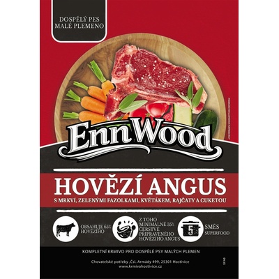 EnnWood dospělý pes malé plemeno Hovězí Angus s mrkví zelenými fazolkami květákem rajčaty a cuketou 2 kg