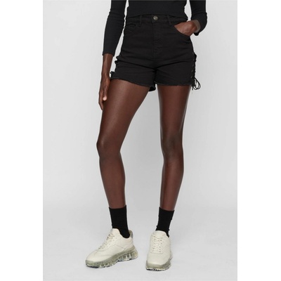 Urban Classics Ladies Highwaist Denim Lace Up Shorts black washed