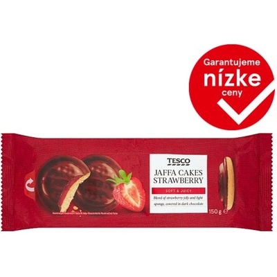 Tesco Piškóty s jahodovým želé polomáčané v horkej čokoláde 150 g