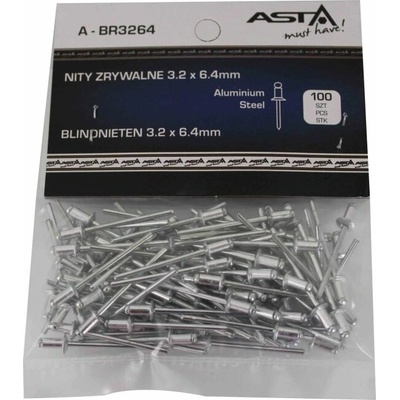 ASTA A-BR3264 Trhací nýty hliník-ocel, 3,2 x 6,4 mm, s plochou hlavou, sada 100 ks