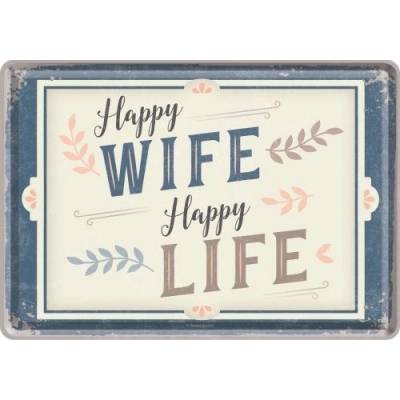 Postershop Plechová pohlednice - Happy Wife Happy Life