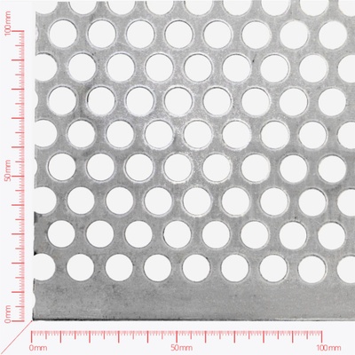 Děrovaný plech; děrování kruhové přesazené; otvor 10,0mm; rozteč 14,0mm