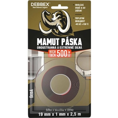 Debbex Mamut Oboustranná páska 19 mm x 2,5 m šedá