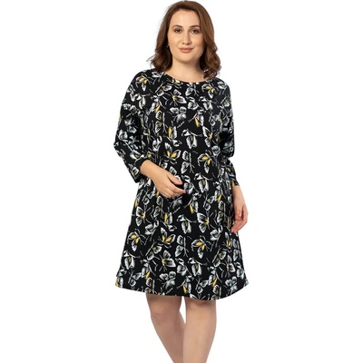 Макси нощница в черно с пеперуди в бяло и жълто