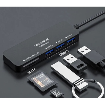 USB Hub 5в1 с 3 порта USB 2.0 и четец на TF/SD карти - Atron HUB06 (HUB06)