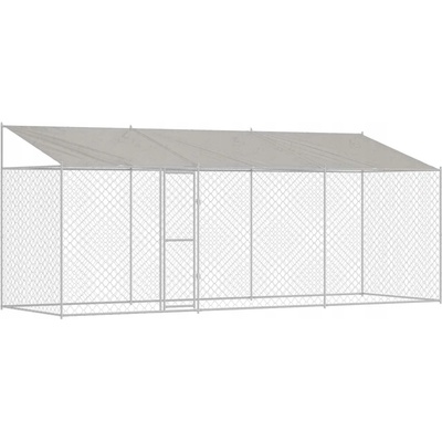 VidaXL Psí klec s střechou Stříbrná 600 x 200 x 256 cm Ocel a PE