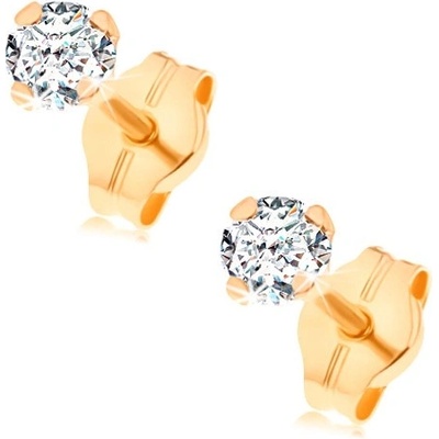 Šperky Eshop - Náušnice ze žlutého 14K zlata - čirý kulatý zirkon v kotlíku, 3 mm S2GG147.01