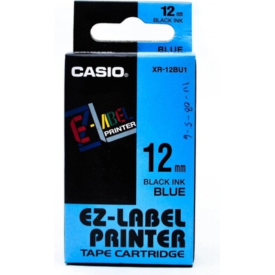 Casio XR-12BU1, 12mm x 8m, čierna tlač/modrý podklad, originálna páska