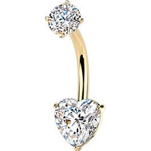 Šperky4U Zlacený ocelový piercing do pupíku srdce BS1073-GD