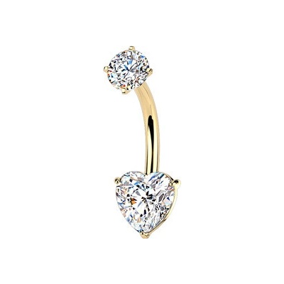 Šperky4U Zlacený ocelový piercing do pupíku srdce BS1073-GD