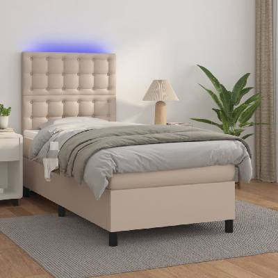 vidaXL 3135913 Boxspring postel s matrací a LED umělá kůže / barva cappuccino