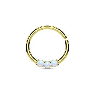 Šperky4U zlacený piercing do nosu ucha kruh s bílými opály N01168-GD