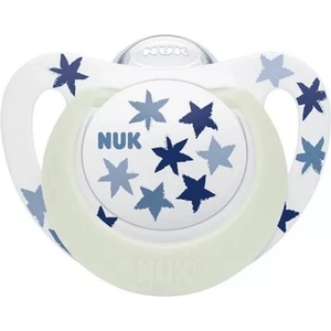 Nuk Светеща силиконова залъгалка NUK - Star Night, 18 м+, синя (10739749) - ozone