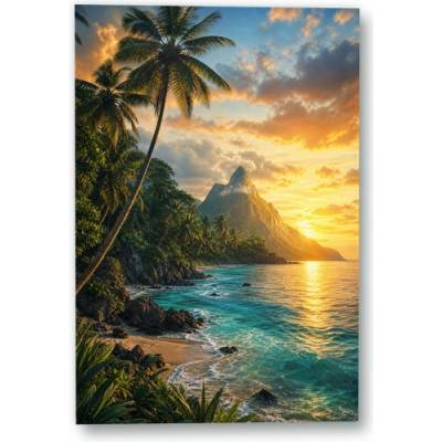 Plakát – Pobřeží s palmami při nízkém slunci 90 × 135 cm Bez rámu Ne Bez rámu