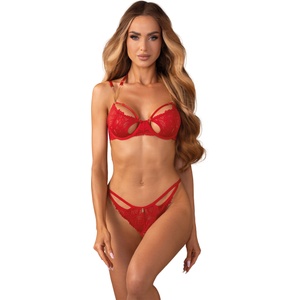 Obsessive Matildea 2-pcs Crotchless Set Red S/M