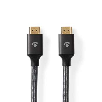 Nedis Високоскоростен HDMI кабел с Ethernet, HDMI мъжки / HDMI мъжки конектор, позлатен, 4K@60Hz, ARC, 18 Gbps, OFC, 3.0 m, кръгъл, текстилен, Gun Metal grey, в кутия (CVTB34000GY30)