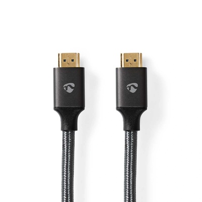 Nedis Високоскоростен HDMI кабел с Ethernet, HDMI мъжки / HDMI мъжки конектор, позлатен, 4K@60Hz, ARC, 18 Gbps, OFC, 3.0 m, кръгъл, текстилен, Gun Metal grey, в кутия (CVTB34000GY30)