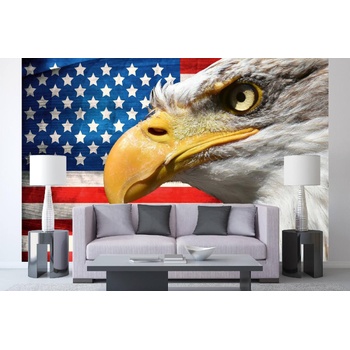 DIMEX ART s. r. o Самозалепваща се флизелинова фототапета портрет на орел върху знамето 375 x 250 см