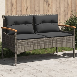 vidaXL Градинска пейка с възглавници, 116x62, 5x74 см, сив, полиратан (368402)