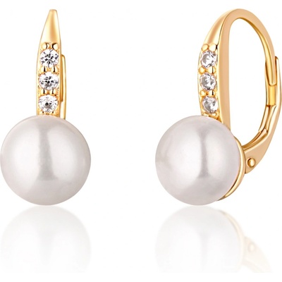 JwL Luxury Pearls žlto pozlátené náušnice s perlami a zirkónmi JL0769