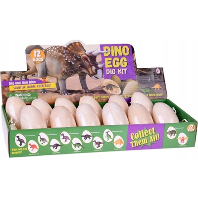 JOKO Archeologická Sada 12ks VEĽKÉ Sádrové Dinosaurie Vajcia + 12ks kartičky o Dinosauroch + nástroje