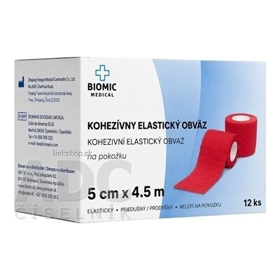 BIOMIC Kohezívny elastický obväz 5 cm x 4,5 m červený 12 ks