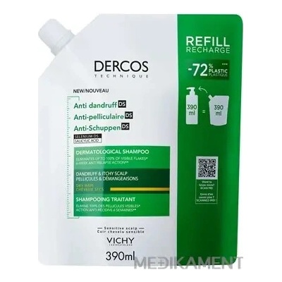 VICHY DERCOS ANTIDANDRUFF DS DRY REFILL šampón proti suchým lupinám náh. náplň 390 ml