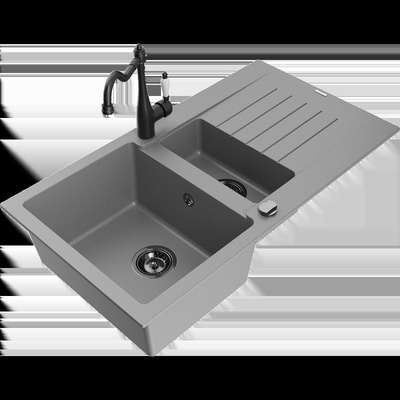 Matias гранитна мивка 1, 5-коморна с отцедник и кухненски смесител Carla, сива - 6502-71-670700-70-B (6502-71-670700-70-B)