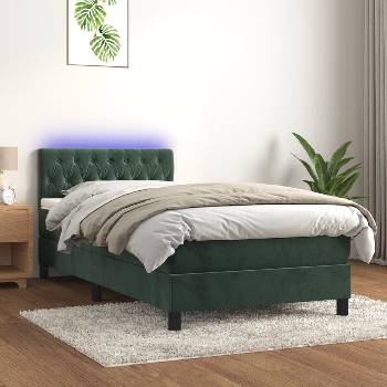 vidaXL Боксспринг легло с матрак и LED, тъмнозелено, 100x200см, кадифе (3134570)