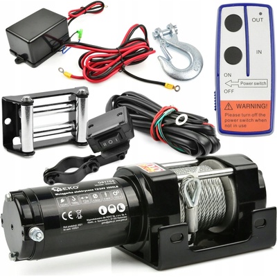 Elektrický navijak GEKO 12V 3500LB 1588kg ATV Štvorkolka Diaľkové ovládanie Oceľové lano