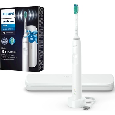 Philips Електрическа четка за зъби PHILIPS Sonicare 3100 HX3673/13, 31000 движения/мин, Звукова технология, Сензор за натиск, Калъф за съхранение, Бял (HX3673/13)