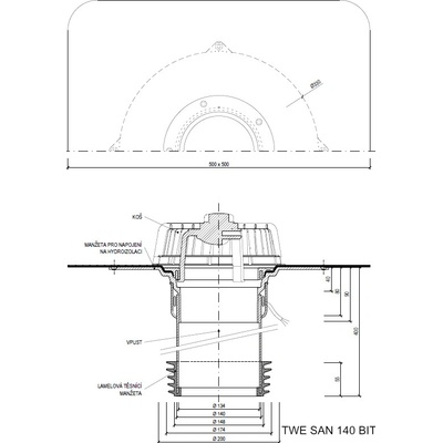 Sanačný vpust s ohrevom TWE SAN BIT Typ: 140 BIT (154-186mm)
