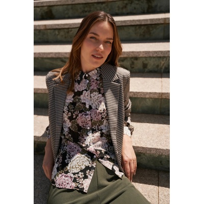 Moodo Плисирана черна риза с цветален принт и балонни ръкави Moodo Moodo | Cheren | ЖЕНИ | XS