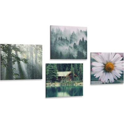 Set obrazů chata v malebných horách - 4x 40x40