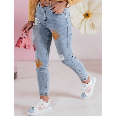 Basic dámské slim fit džíny s květinovým potiskem florensso uy2467 Modré