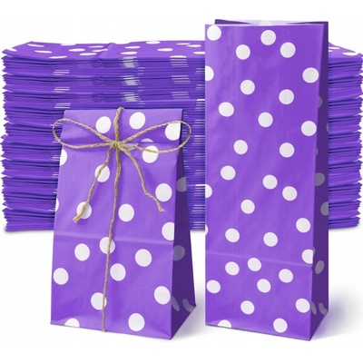 Taška hranatá 10x6x26 cm PAPÍROVÁ FIALOVÁ s puntíky EKO SADA 100 kusů