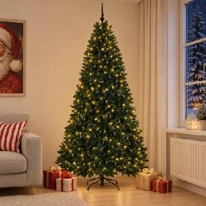 vidaXL Изкуствена коледна елха, тъмнозелена, с топки 270 см (3467329)