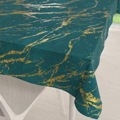 Biante Veľký zamatový obdĺžnikový obrus Isabela IBL-025 Zlatý mramor na petrolejovom 180x220 cm