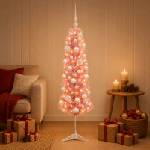 vidaXL Изкуствена тясна коледна елха с топки 120 см 150 LED светодиода (3461100)