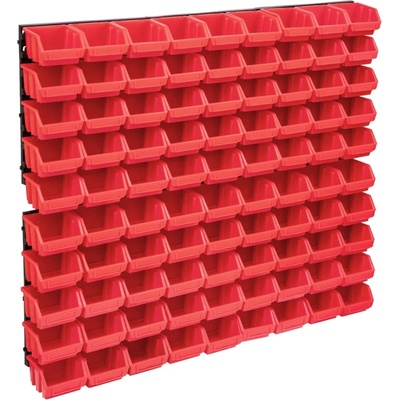 vidaXL Стенен органайзер с 96 бр кутии за инструменти червено и черно (150806)