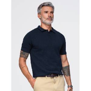 Ombre Clothing Мъжка памучна поло тениска от структуриран трикотаж - тъмно синя V2 OM-POSS-0178 Ombre Clothing Ombre Clothing | Cherven | МЪЖЕ | S