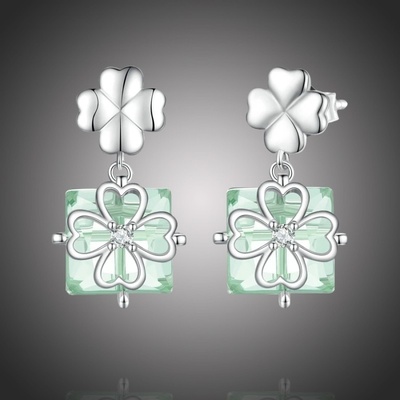 Grace Silver Jewellery stříbrné náušnice čtyřlístek pro štěstí E-BSE745 zelená