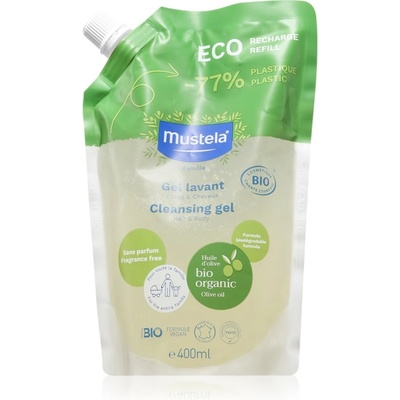 Mustela BIO миещ гел за тяло и коса за деца от раждането им резервен пълнител 400ml