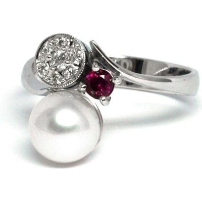 OPTIMA prsten AU kultivovaná perla+př.Korund-Rubín+př.Diamant 2,83gr JO2245401
