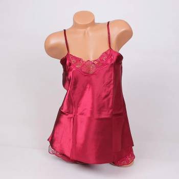 Image 1 of Стилна сатенена пижама в цвят бордо с дантела