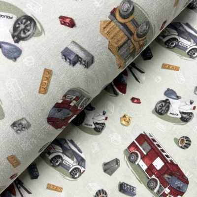 Ervi bavlna flanel š.240cm autíčká a vrtulníky na zeleném - 25580-8, metráž