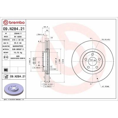 BREMBO brzdový kotúč 09.N284.21, súprava 2 ks