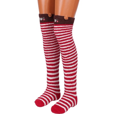 Дамски дълги чорапи на райе в червено и бяло